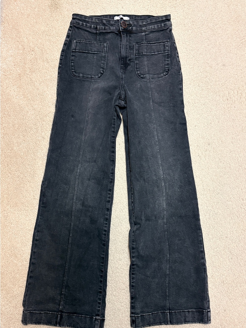 LC Lauren Conrad Black Wide-Leg Front Patch Pocket Jeans, Size 6